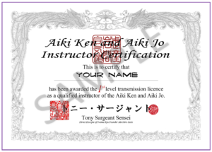 Aiki Ken and Aiki Jo Licence example (Sample only)